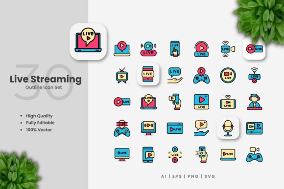 Download Live Streaming Colored Icons - Stream Collection