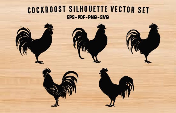 Download Cock Rooster Vector Black Silhouette Set - Silhouette Collection